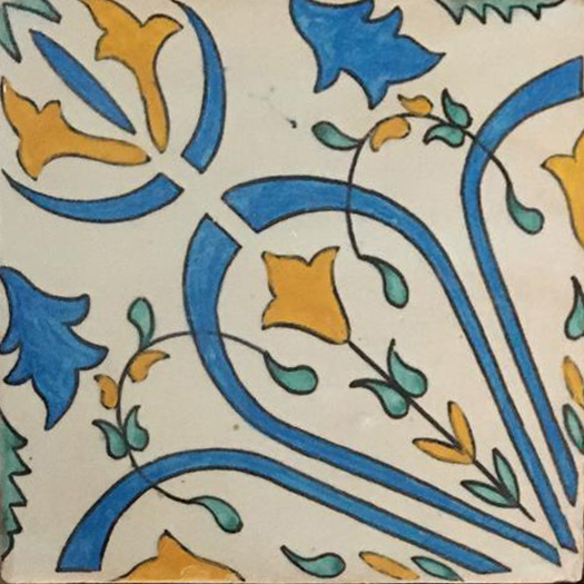 Mosaic House Moroccan tile HPC Custom C 1-2-18-12 White Light Blue Yellow Light Green  hand painted handpainted 